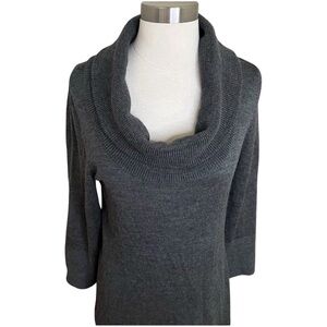 Saks Fifth Avenue Midi Dress Womens M Gray Cowl Neck Merino Wool Blend Knit